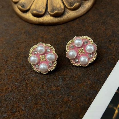 Retro Flowers Stud Earrings For Unisex Featuring Enamel Craft And 925 Sterling Silver Alloy Posts