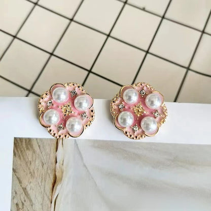 Retro Flowers Stud Earrings For Unisex Featuring Enamel Craft And 925 Sterling Silver Alloy Posts