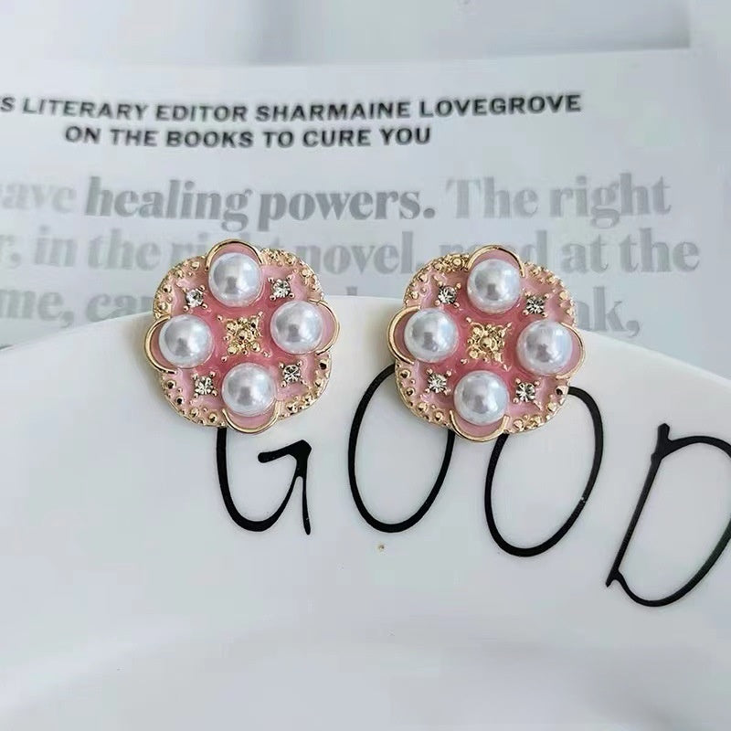 Retro Flowers Stud Earrings For Unisex Featuring Enamel Craft And 925 Sterling Silver Alloy Posts