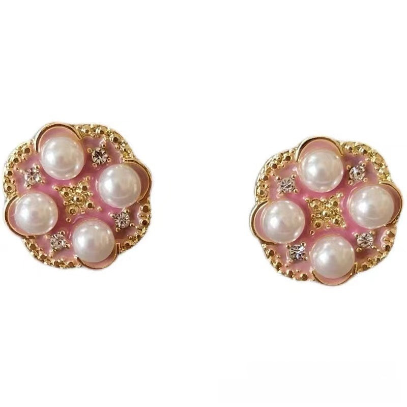 Retro Flowers Stud Earrings For Unisex Featuring Enamel Craft And 925 Sterling Silver Alloy Posts