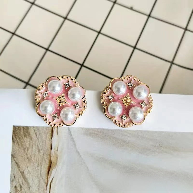 Retro Flowers Stud Earrings For Unisex Featuring Enamel Craft And 925 Sterling Silver Alloy Posts