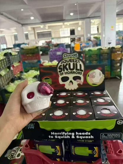 Funny Halloween Skull Squishy Toy Made Of Soft Glue, Perfect Stress Relief Toy