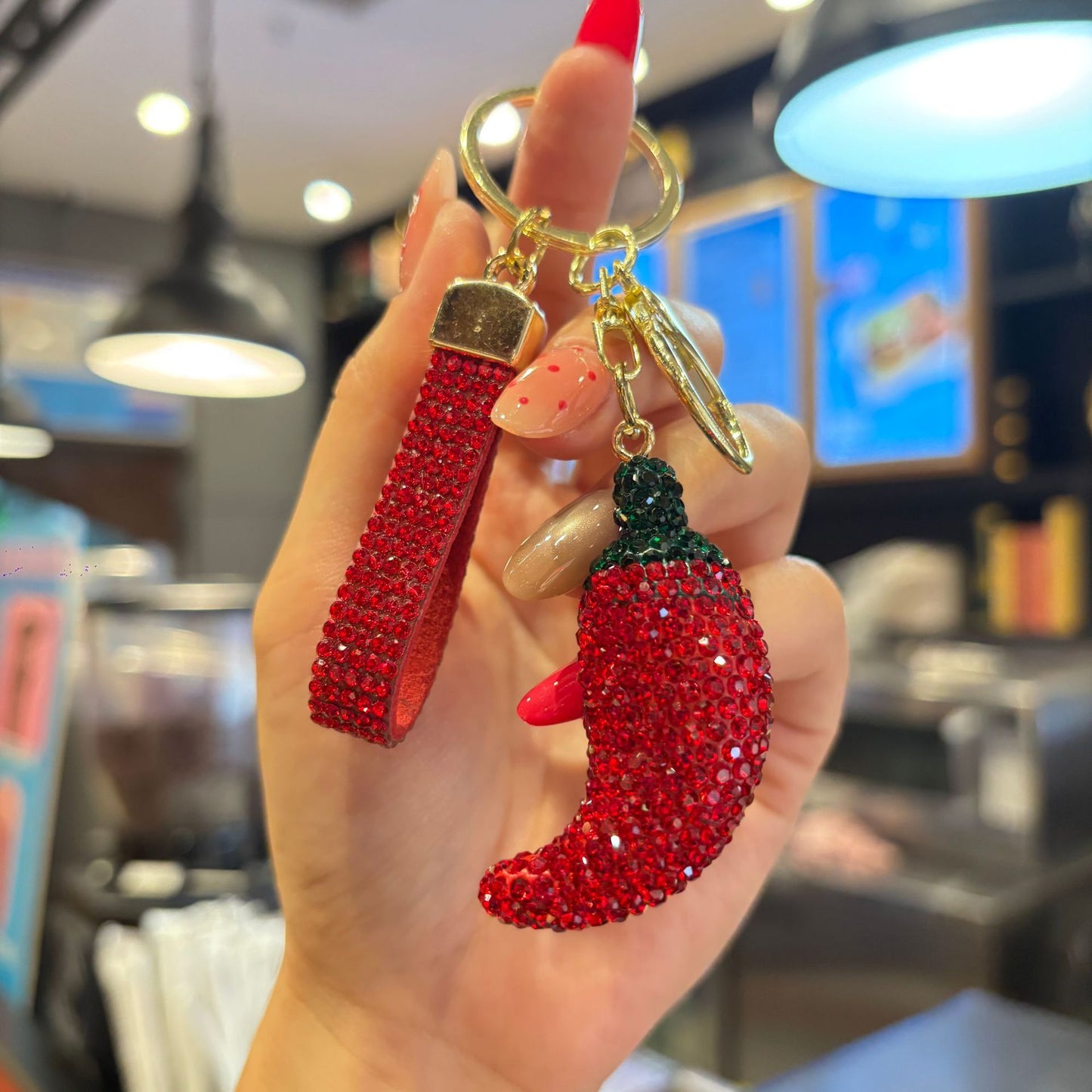 Valentine's Day Red Bag Charm Key Chain Featuring Sparkling Rhinestones