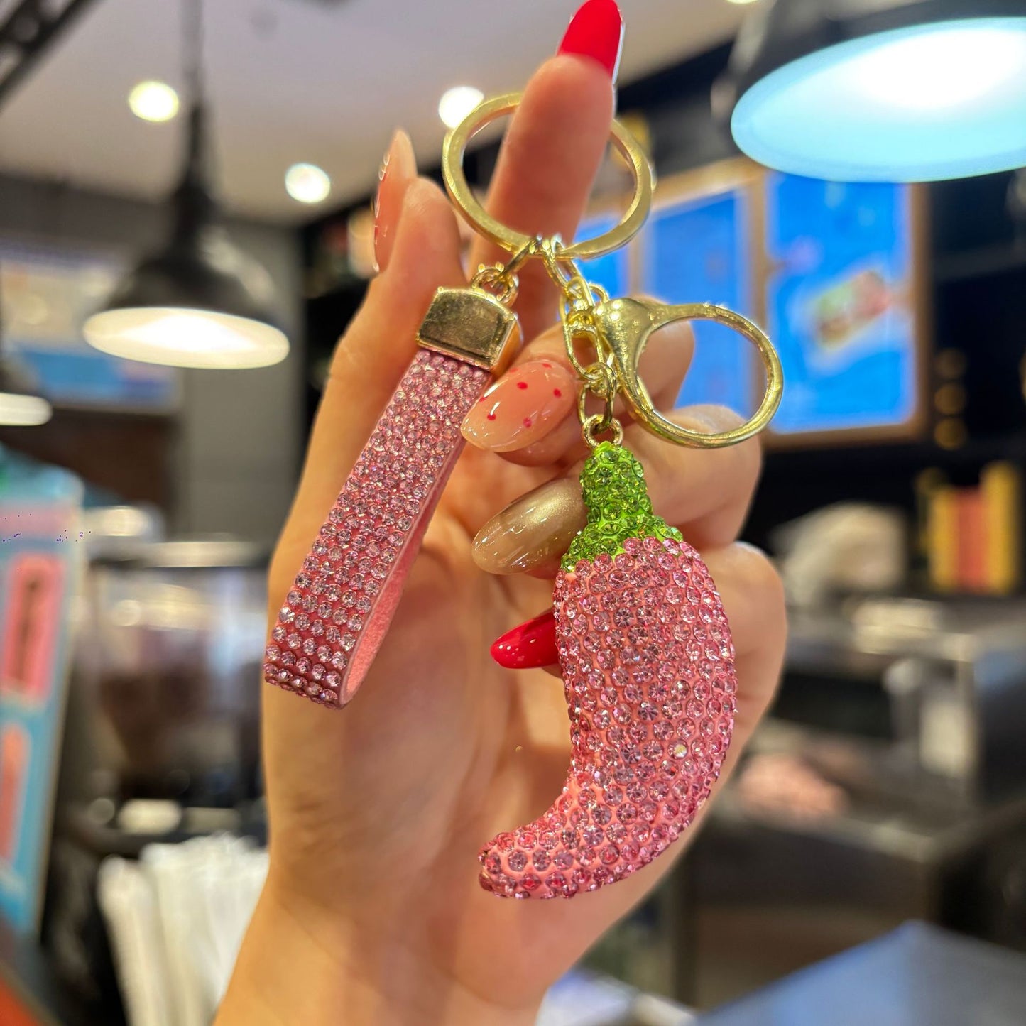 Valentine's Day Red Bag Charm Key Chain Featuring Sparkling Rhinestones
