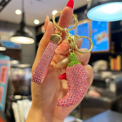 Valentine's Day Red Bag Charm Key Chain Featuring Sparkling Rhinestones