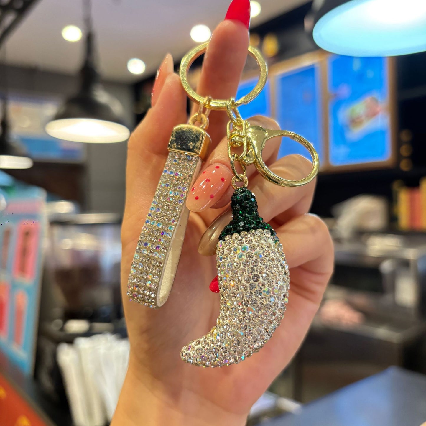 Valentine's Day Red Bag Charm Key Chain Featuring Sparkling Rhinestones