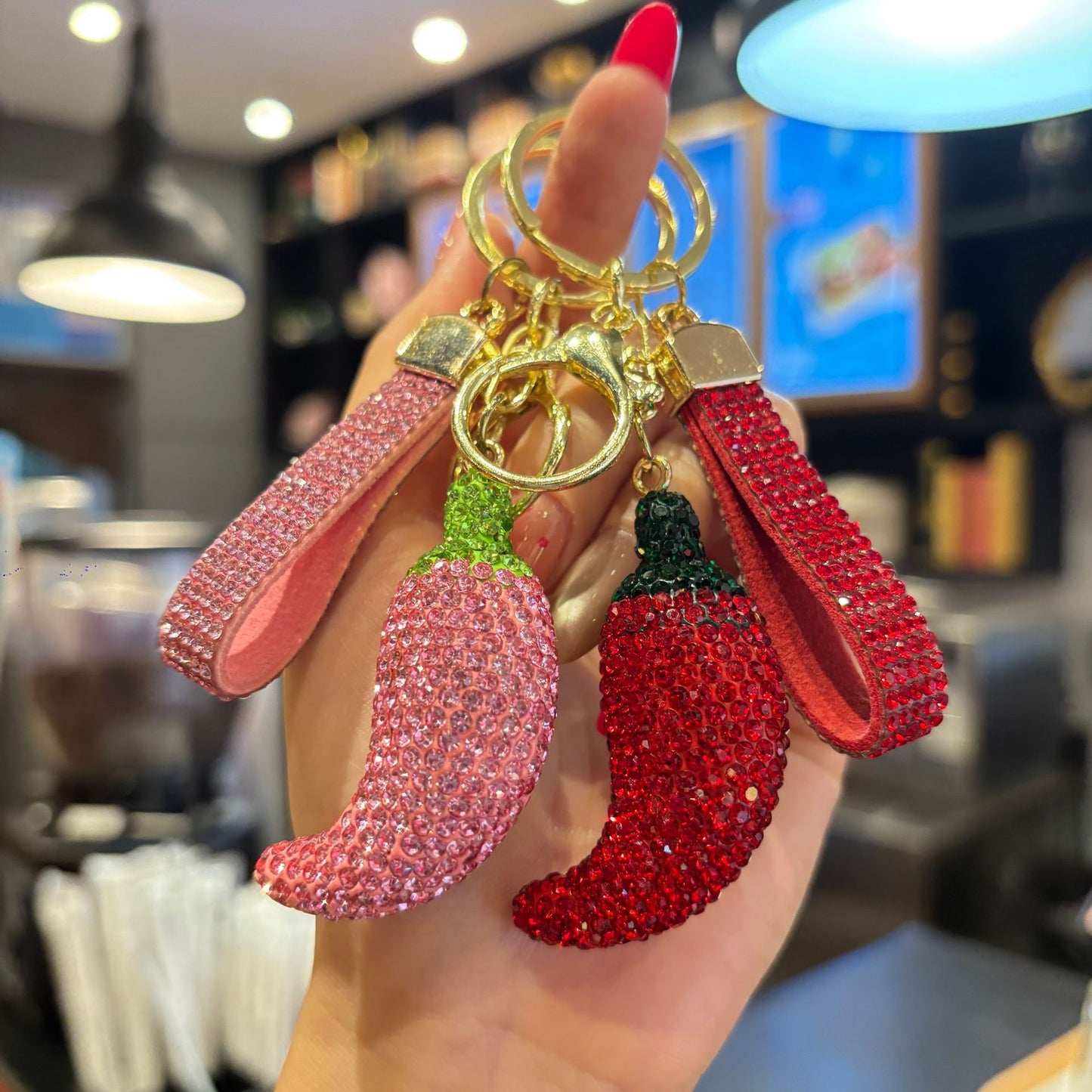 Valentine's Day Red Bag Charm Key Chain Featuring Sparkling Rhinestones
