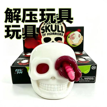 Funny Halloween Skull Squishy Toy Made Of Soft Glue, Perfect Stress Relief Toy
