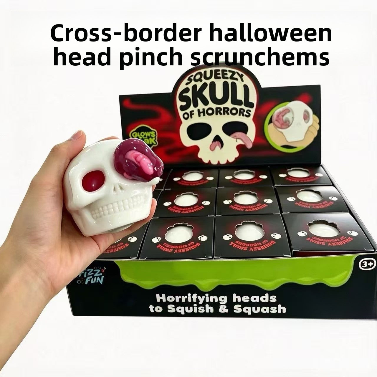 Funny Halloween Skull Squishy Toy Made Of Soft Glue, Perfect Stress Relief Toy
