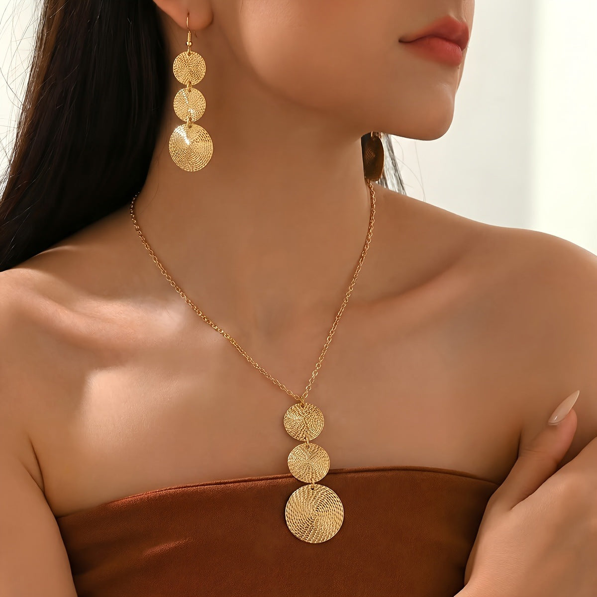 Fingerprint Pendant Necklace For Women In Electroplated Iron, 2 Pieces Set, Perfect For Daily Wear