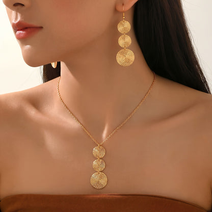 Fingerprint Pendant Necklace For Women In Electroplated Iron, 2 Pieces Set, Perfect For Daily Wear