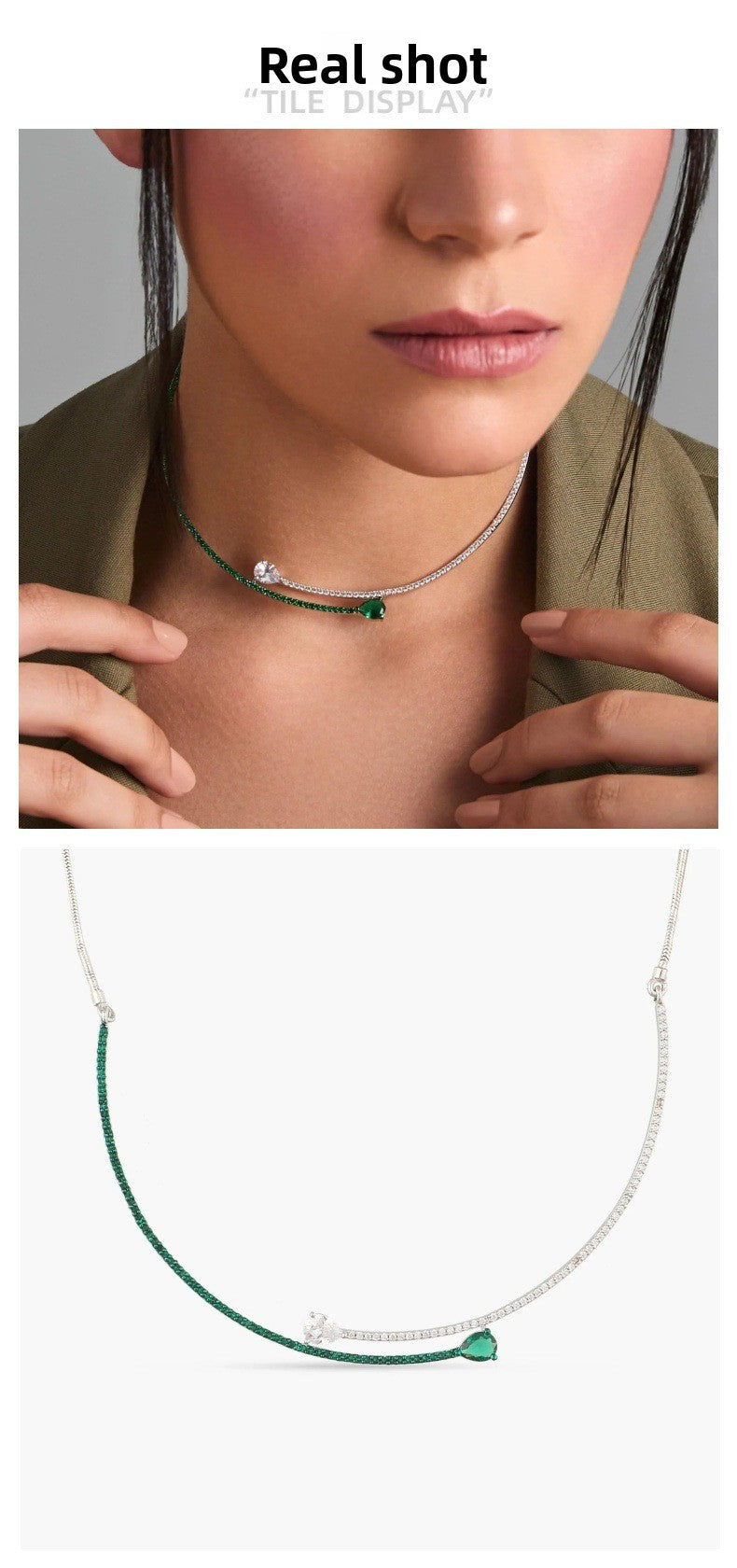 Silver Water Droplets Necklace For Women With Alloy Pendant Featuring May Birthstone Emerald