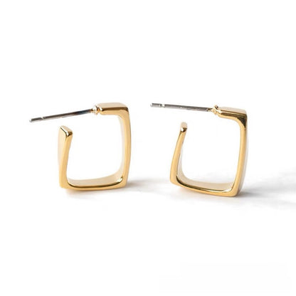 Retro Square Gold Stud Earrings For Women With Alloy Posts And Artificial Pearl Inlay