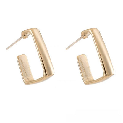 Retro Square Gold Stud Earrings For Women With Alloy Posts And Artificial Pearl Inlay