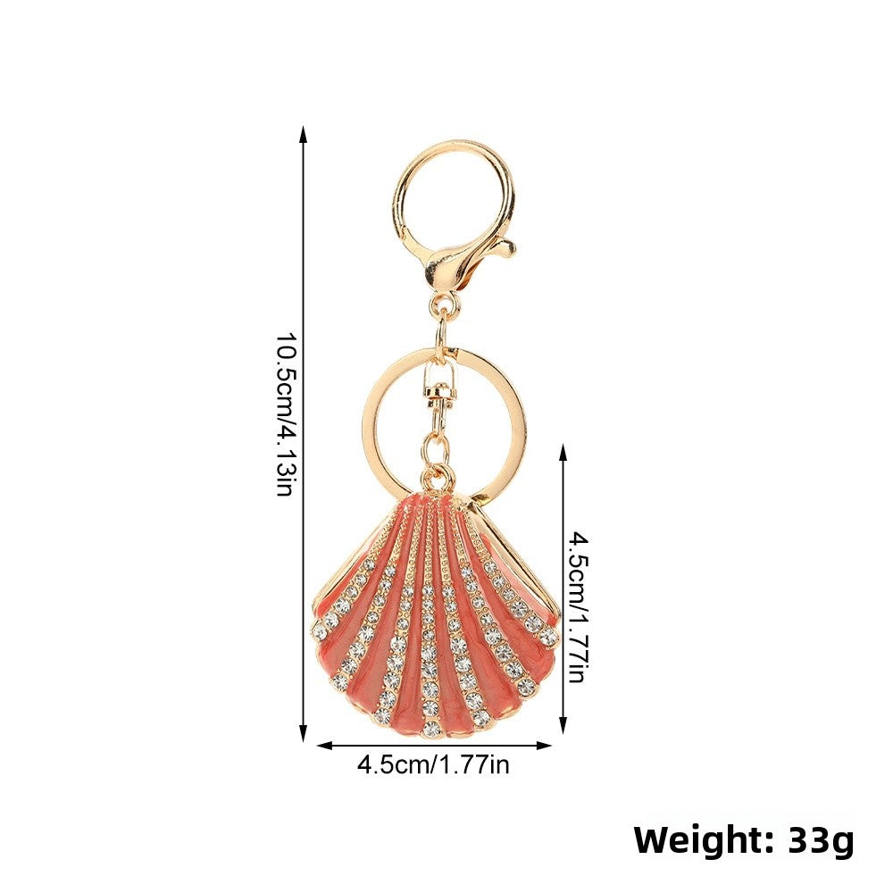 Christmas Shell Key Chain In Grey With Rhinestone Inlay, Zinc Alloy Bag Charm Accessory