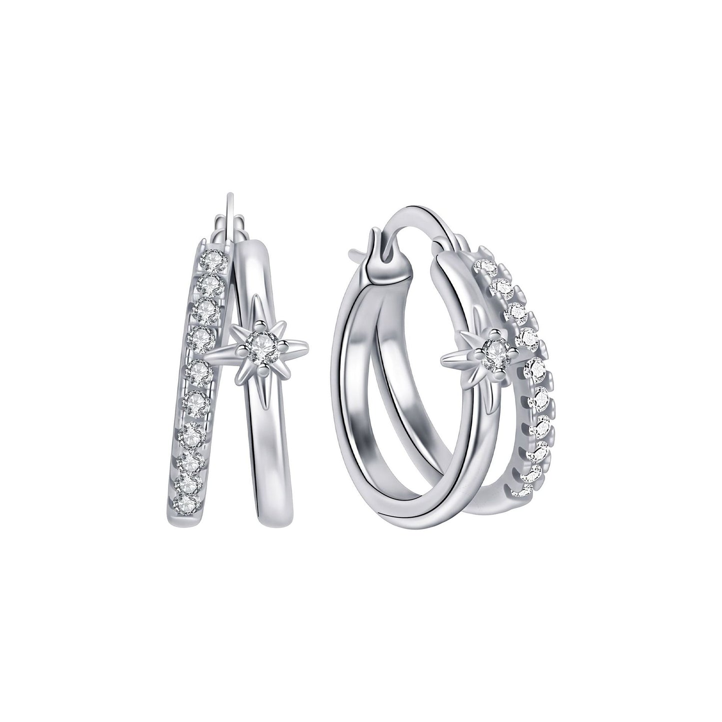 Starburst Hoop Earrings For Women In Silver, Copper With Real Gold Plated Finish And Zircon Inlay