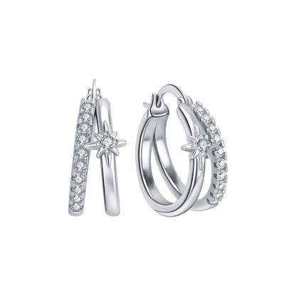 Starburst Hoop Earrings For Women In Silver, Copper With Real Gold Plated Finish And Zircon Inlay