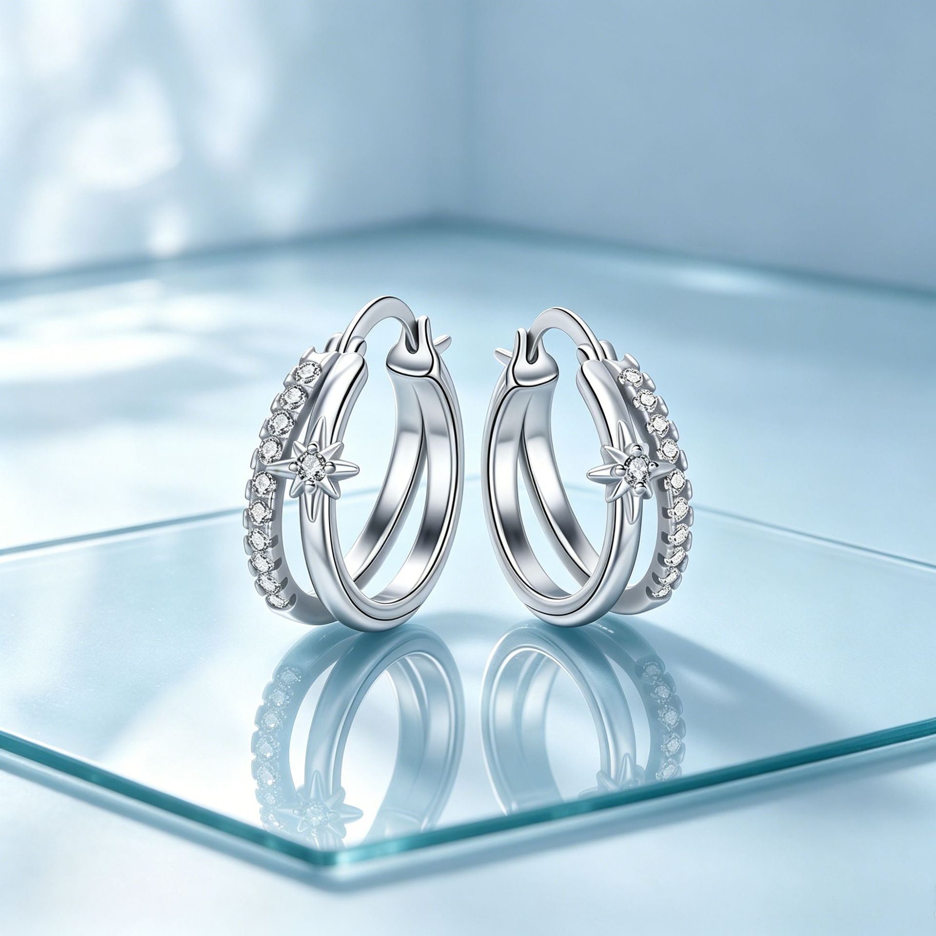 Starburst Hoop Earrings For Women In Silver, Copper With Real Gold Plated Finish And Zircon Inlay
