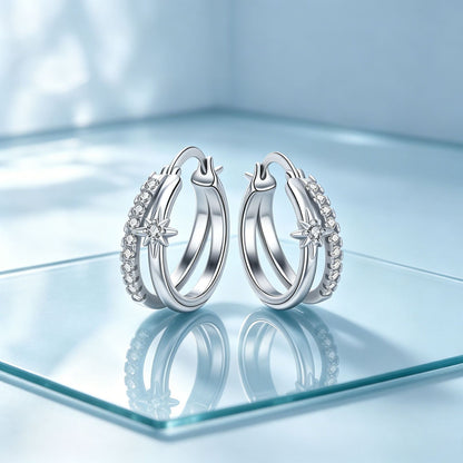 Starburst Hoop Earrings For Women In Silver, Copper With Real Gold Plated Finish And Zircon Inlay