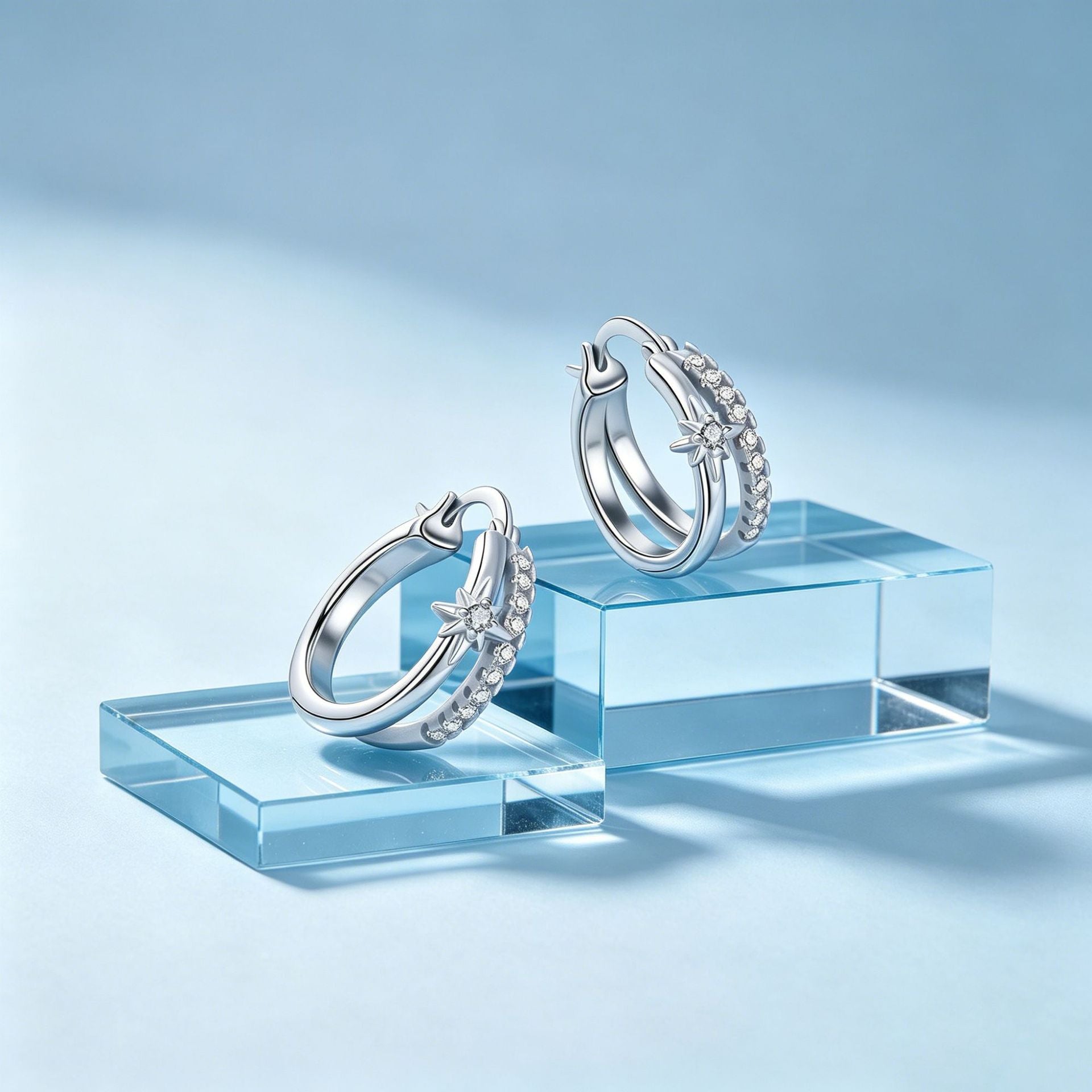 Starburst Hoop Earrings For Women In Silver, Copper With Real Gold Plated Finish And Zircon Inlay