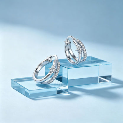 Starburst Hoop Earrings For Women In Silver, Copper With Real Gold Plated Finish And Zircon Inlay