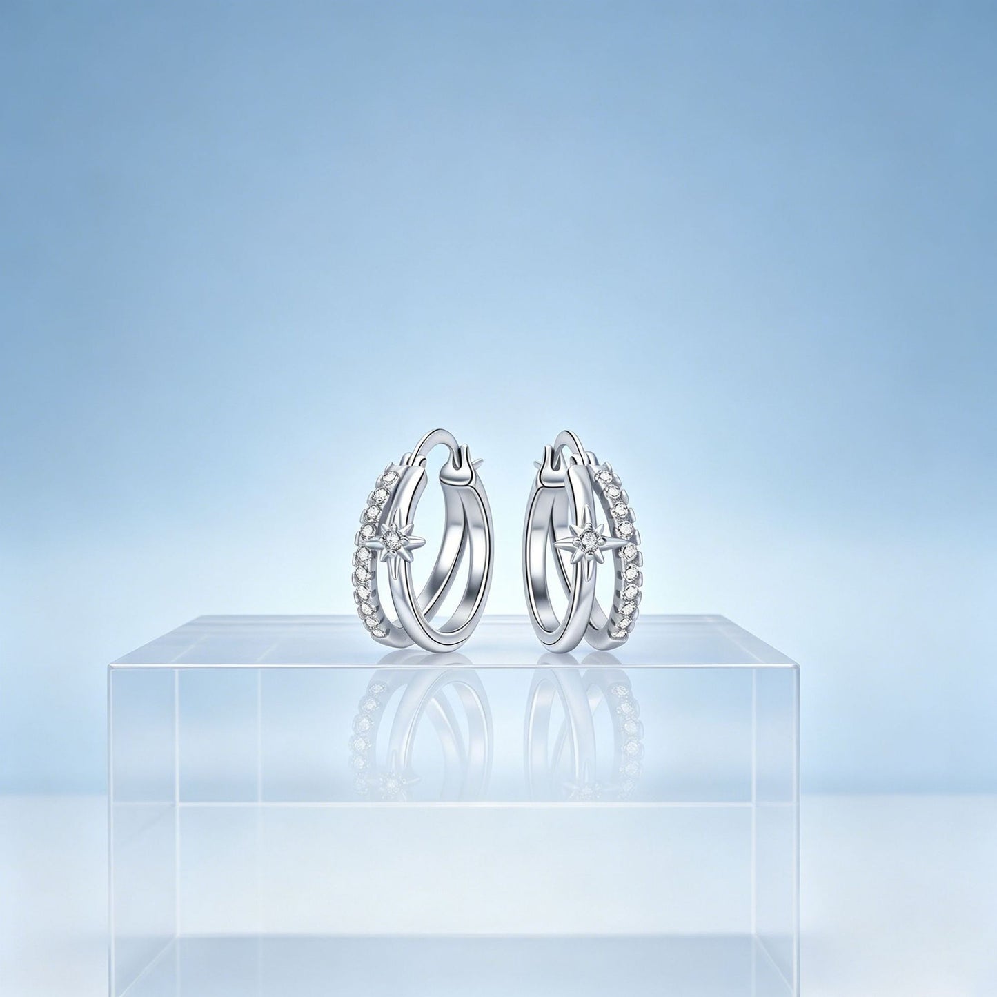 Starburst Hoop Earrings For Women In Silver, Copper With Real Gold Plated Finish And Zircon Inlay
