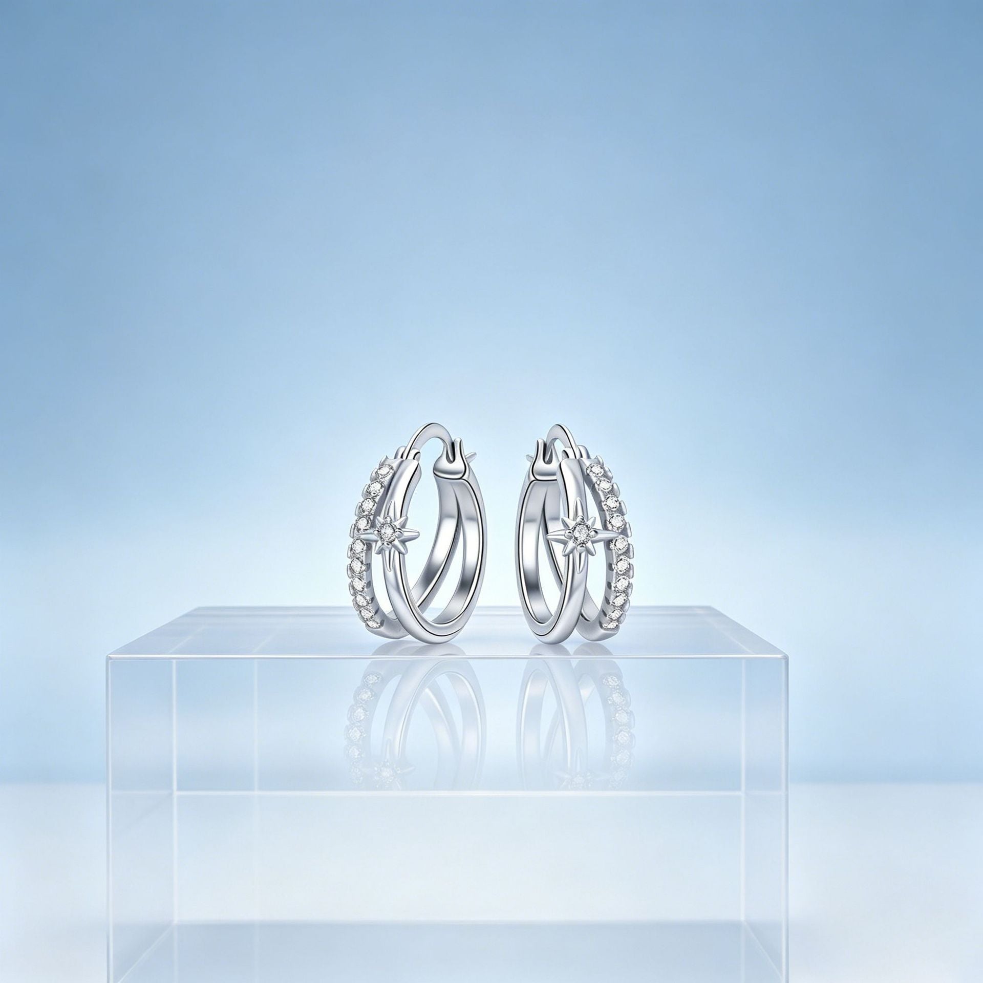 Starburst Hoop Earrings For Women In Silver, Copper With Real Gold Plated Finish And Zircon Inlay