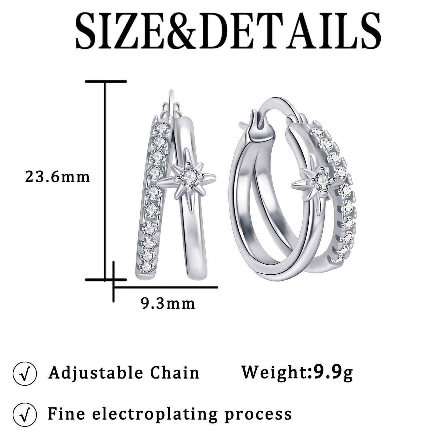 Starburst Hoop Earrings For Women In Silver, Copper With Real Gold Plated Finish And Zircon Inlay
