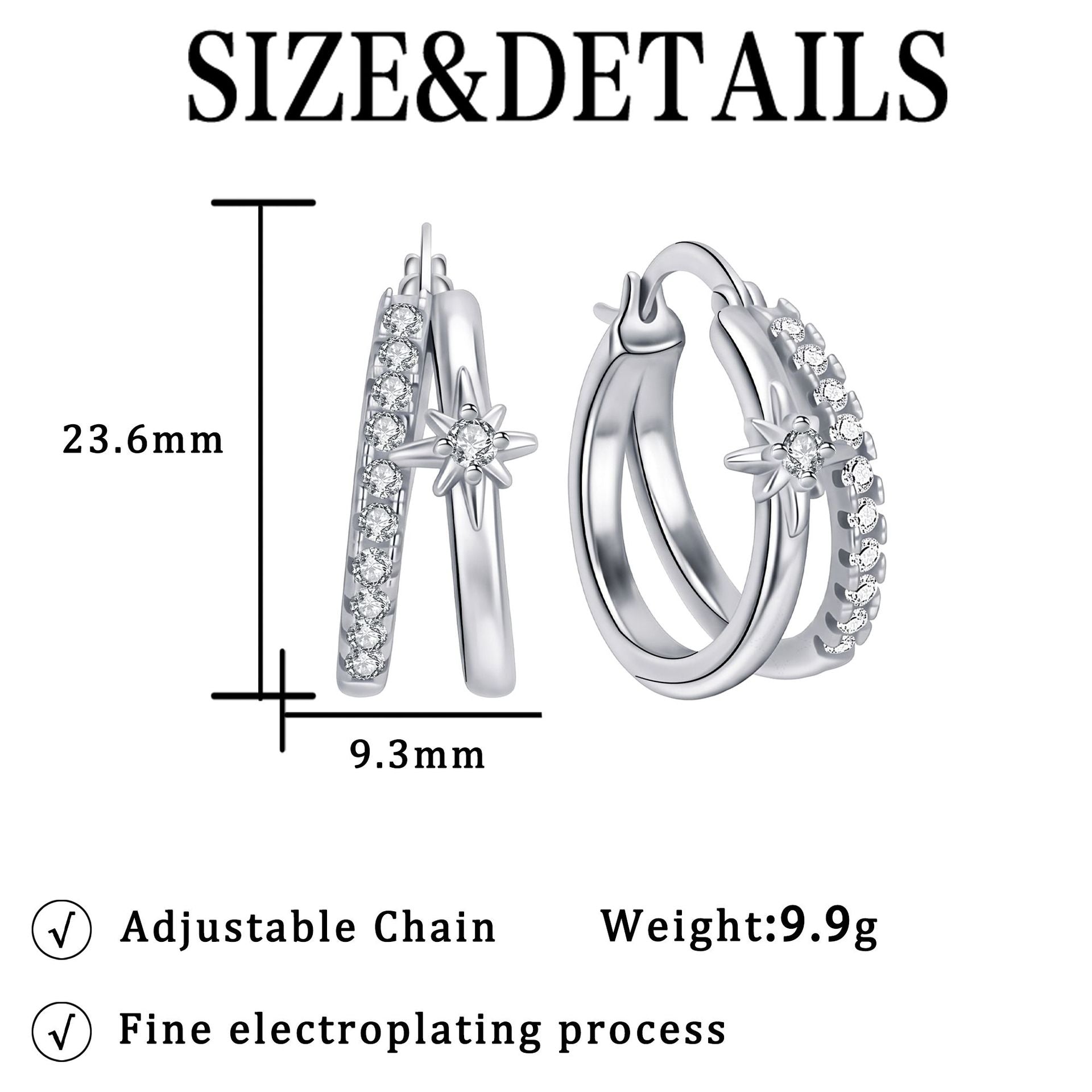 Starburst Hoop Earrings For Women In Silver, Copper With Real Gold Plated Finish And Zircon Inlay