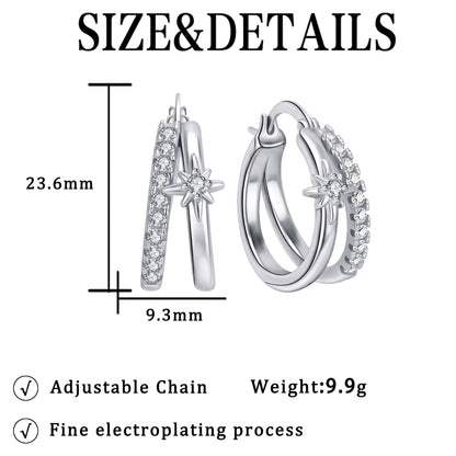 Starburst Hoop Earrings For Women In Silver, Copper With Real Gold Plated Finish And Zircon Inlay