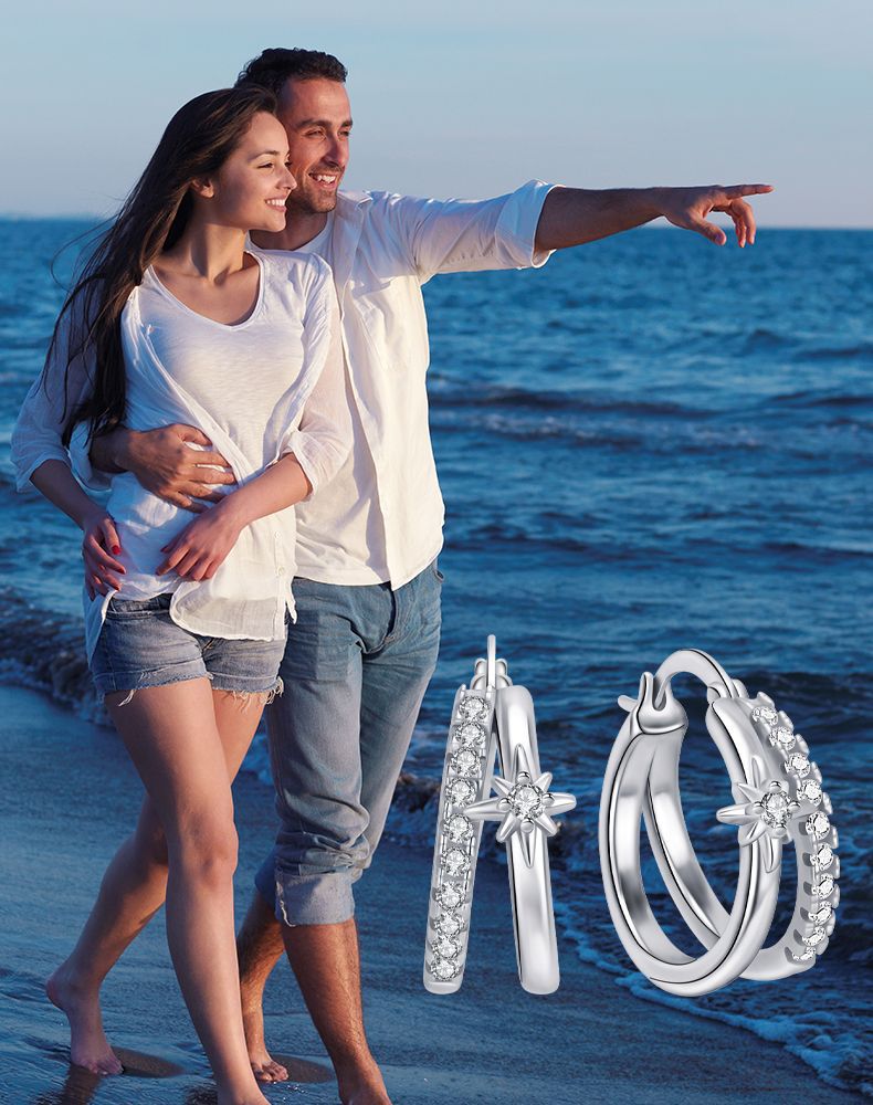 Starburst Hoop Earrings For Women In Silver, Copper With Real Gold Plated Finish And Zircon Inlay