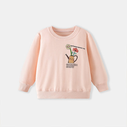 Cute Cartoon Children's Sweatshirt For Girls In Polyester Fabric With Printing Craft And Round Neck Pullover Design