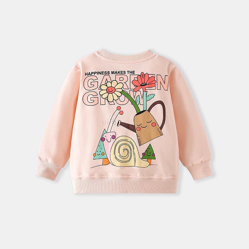 Cute Cartoon Children's Sweatshirt For Girls In Polyester Fabric With Printing Craft And Round Neck Pullover Design