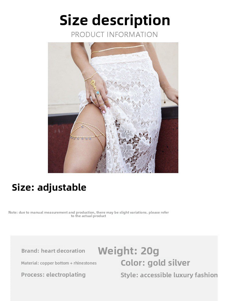 Round Alloy Leg Chain For Women With Rhinestones In Silver, Perfect For Beach Wear