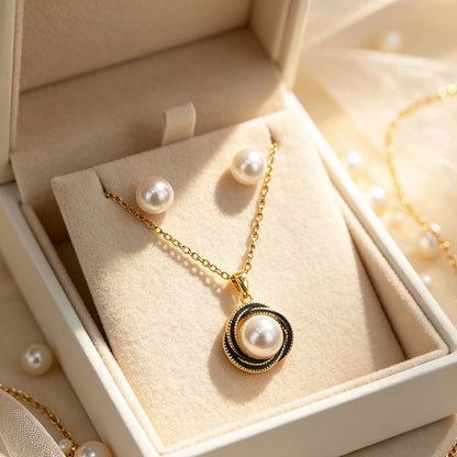 Women’s Pearl Pendant Necklace In Real Gold Plated Titanium Steel With Imitation Pearl On Cable Chain