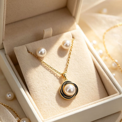 Women’s Pearl Pendant Necklace In Real Gold Plated Titanium Steel With Imitation Pearl On Cable Chain