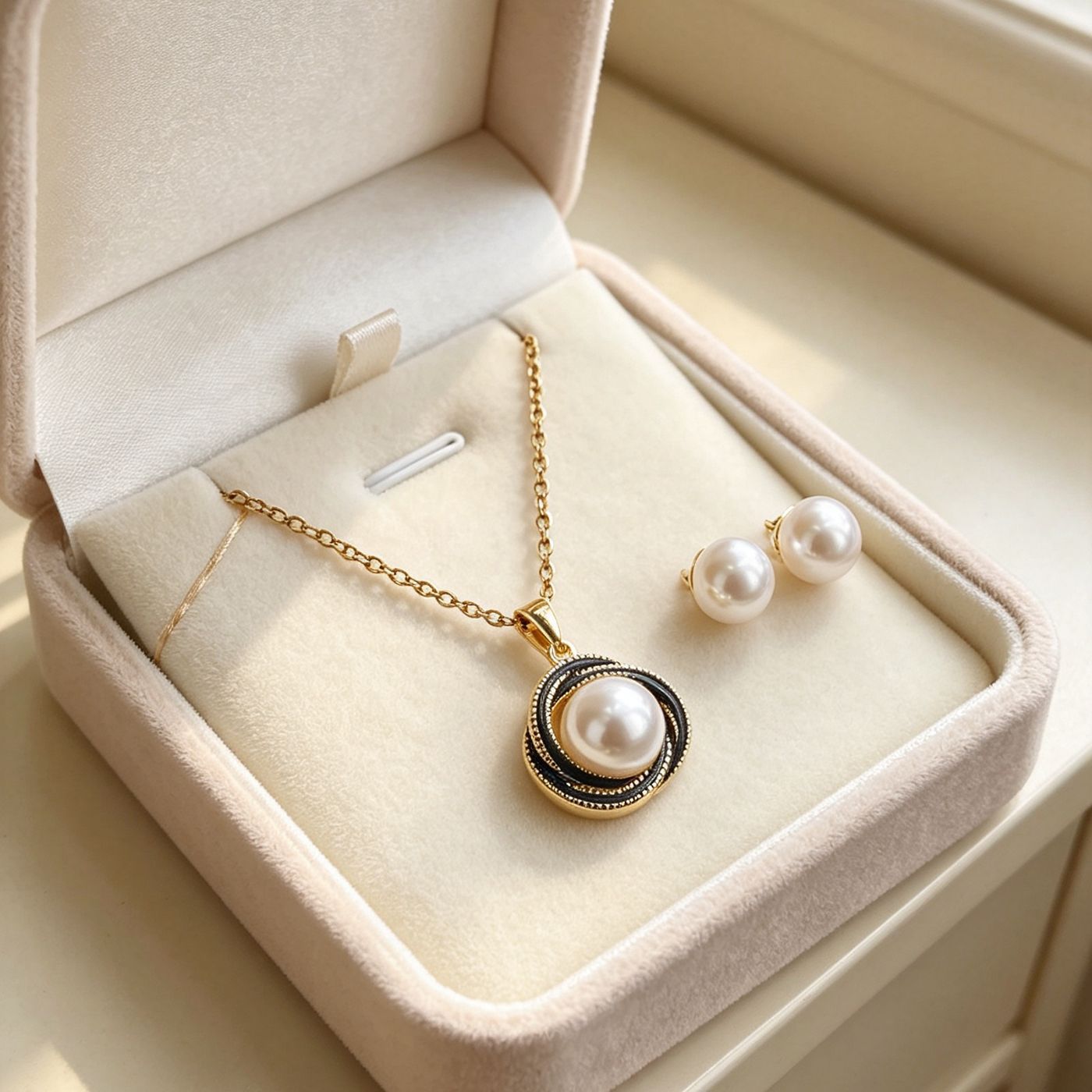 Women’s Pearl Pendant Necklace In Real Gold Plated Titanium Steel With Imitation Pearl On Cable Chain