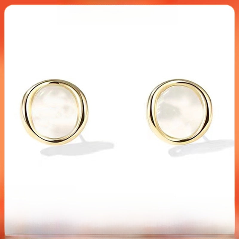 Geometric Stud Earrings For Women Featuring Cat's Eye Stone In Alloy With 925 Sterling Silver Posts,