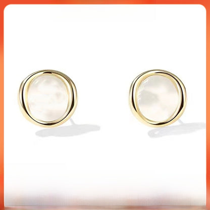 Geometric Stud Earrings For Women Featuring Cat's Eye Stone In Alloy With 925 Sterling Silver Posts,