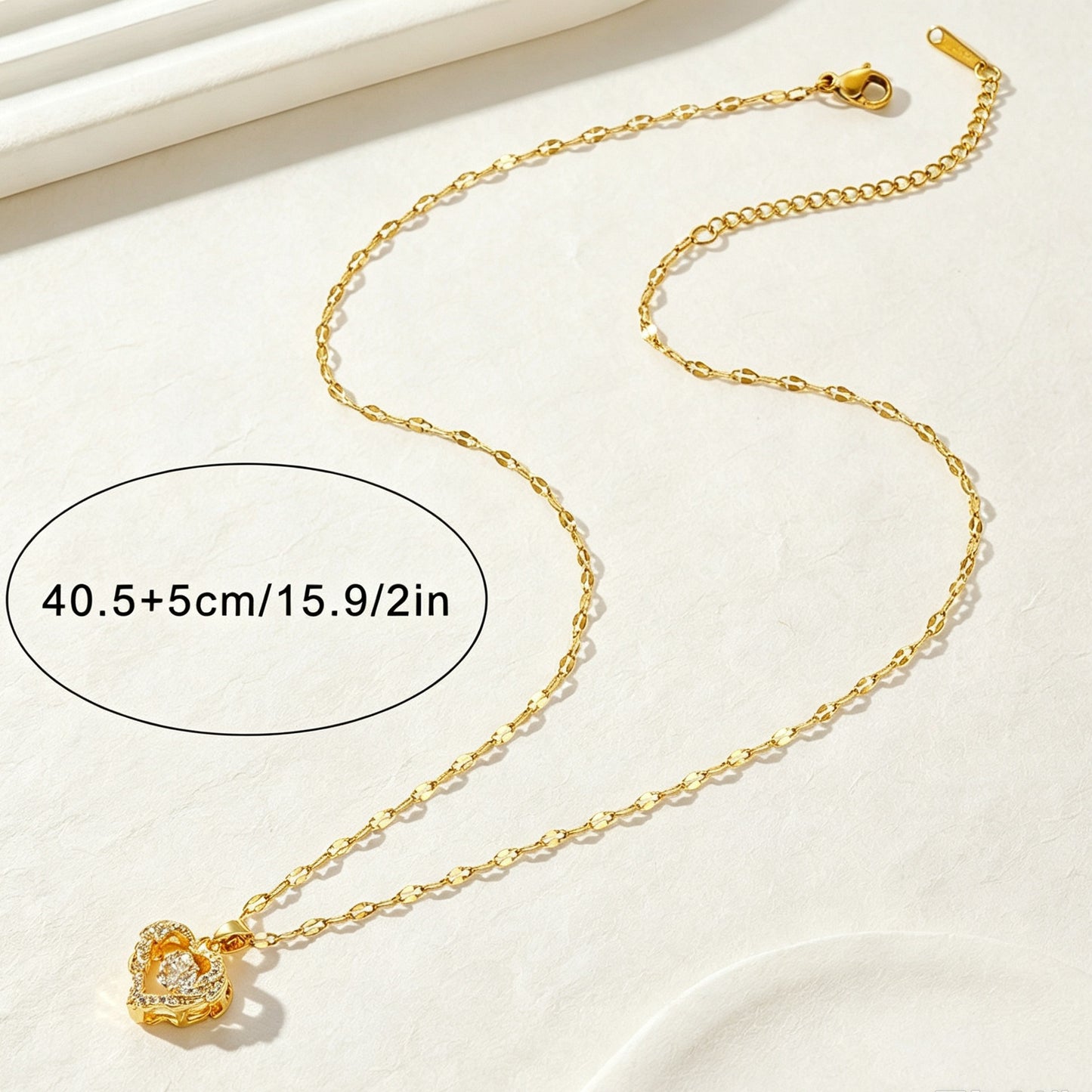 Heart Shape Pendant Necklace For Women In Titanium Steel With Electroplated Chain And Rhinestone Inlay