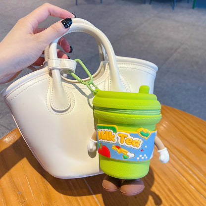 New Year Green Cup Key Chain With Silica Gel Bag Charm Accessory