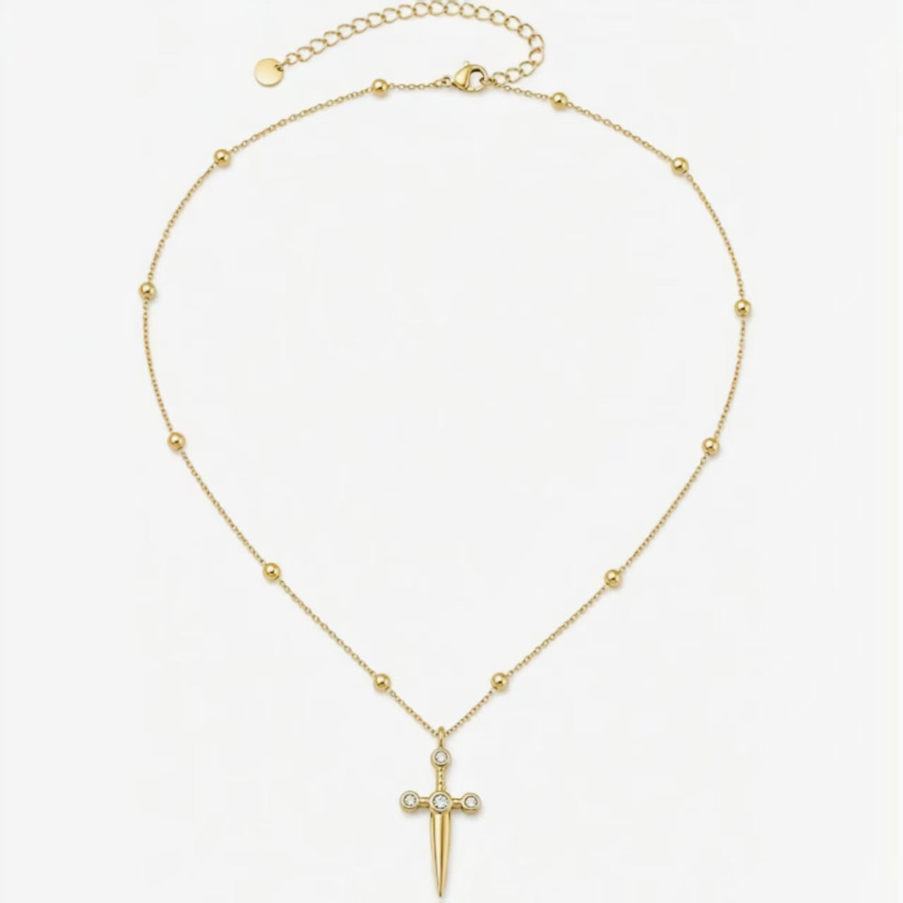 Retro Gold Cross Pendant Necklace For Women In Electroplated 304 Stainless Steel With Rhinestone Inlay