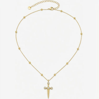 Retro Gold Cross Pendant Necklace For Women In Electroplated 304 Stainless Steel With Rhinestone Inlay