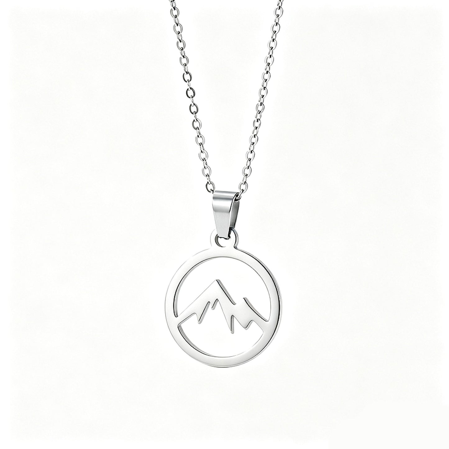Unisex Mountain Necklace With Electroplated 304 Stainless Steel Pendant On Steel Color Cable Chain
