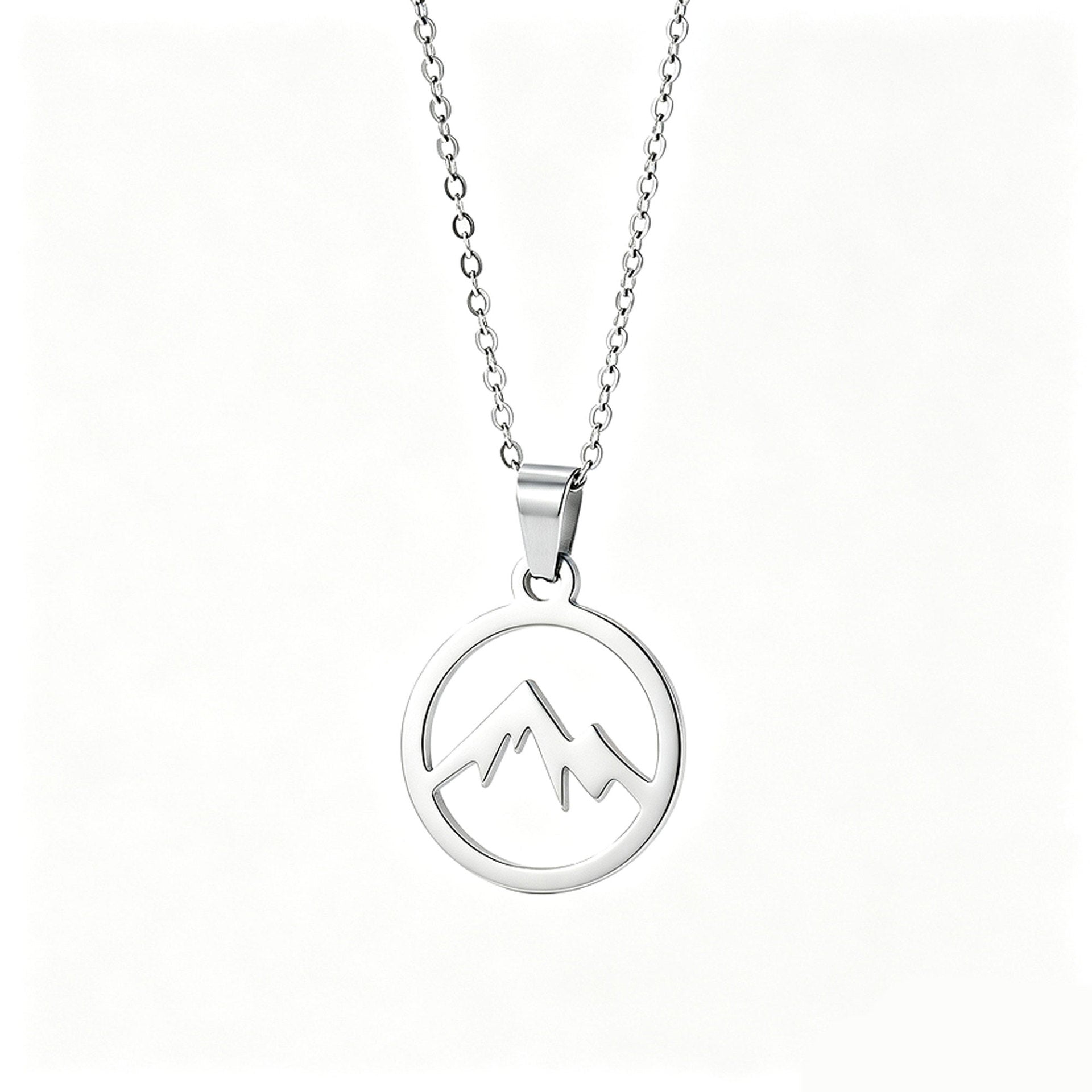 Unisex Mountain Necklace With Electroplated 304 Stainless Steel Pendant On Steel Color Cable Chain
