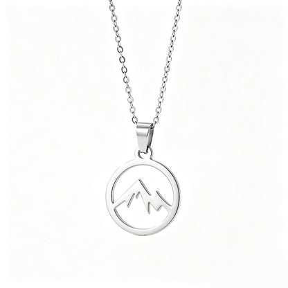 Unisex Mountain Necklace With Electroplated 304 Stainless Steel Pendant On Steel Color Cable Chain