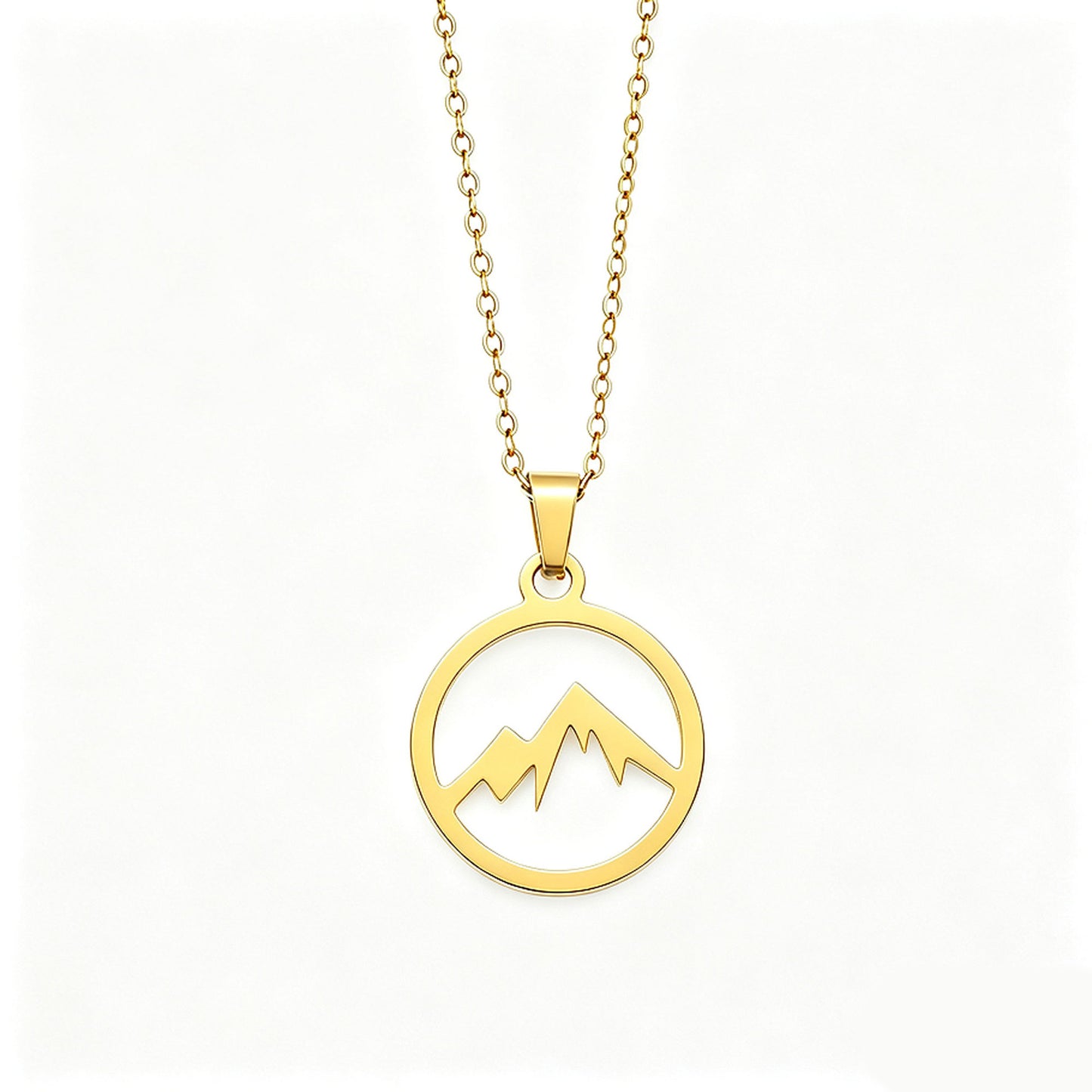 Unisex Mountain Necklace With Electroplated 304 Stainless Steel Pendant On Steel Color Cable Chain