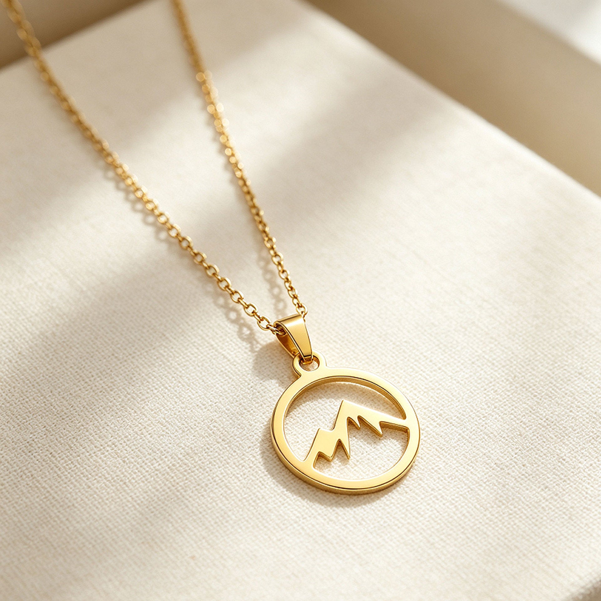 Unisex Mountain Necklace With Electroplated 304 Stainless Steel Pendant On Steel Color Cable Chain