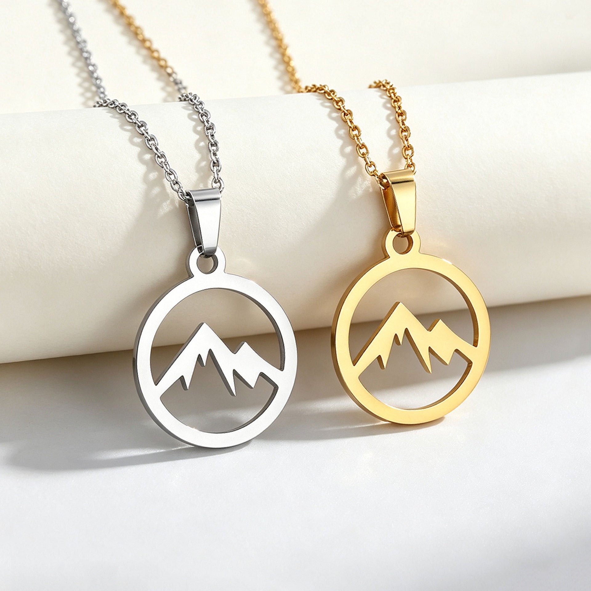 Unisex Mountain Necklace With Electroplated 304 Stainless Steel Pendant On Steel Color Cable Chain