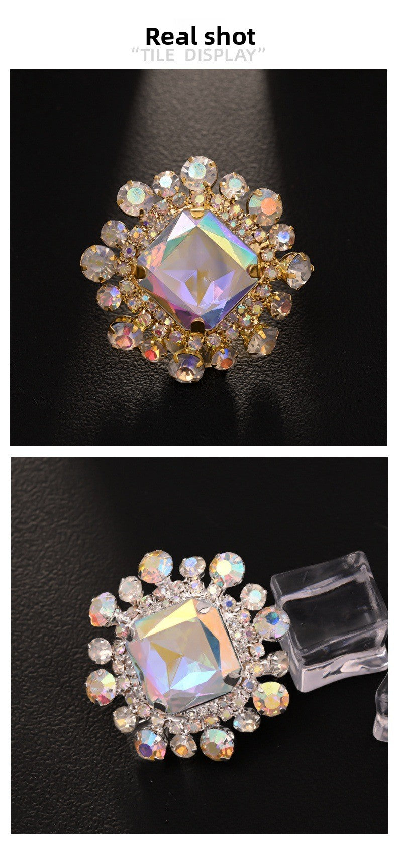 Exaggerated Square Open Ring For Women In Gold Alloy With Rhinestones Featuring Electroplated Finish